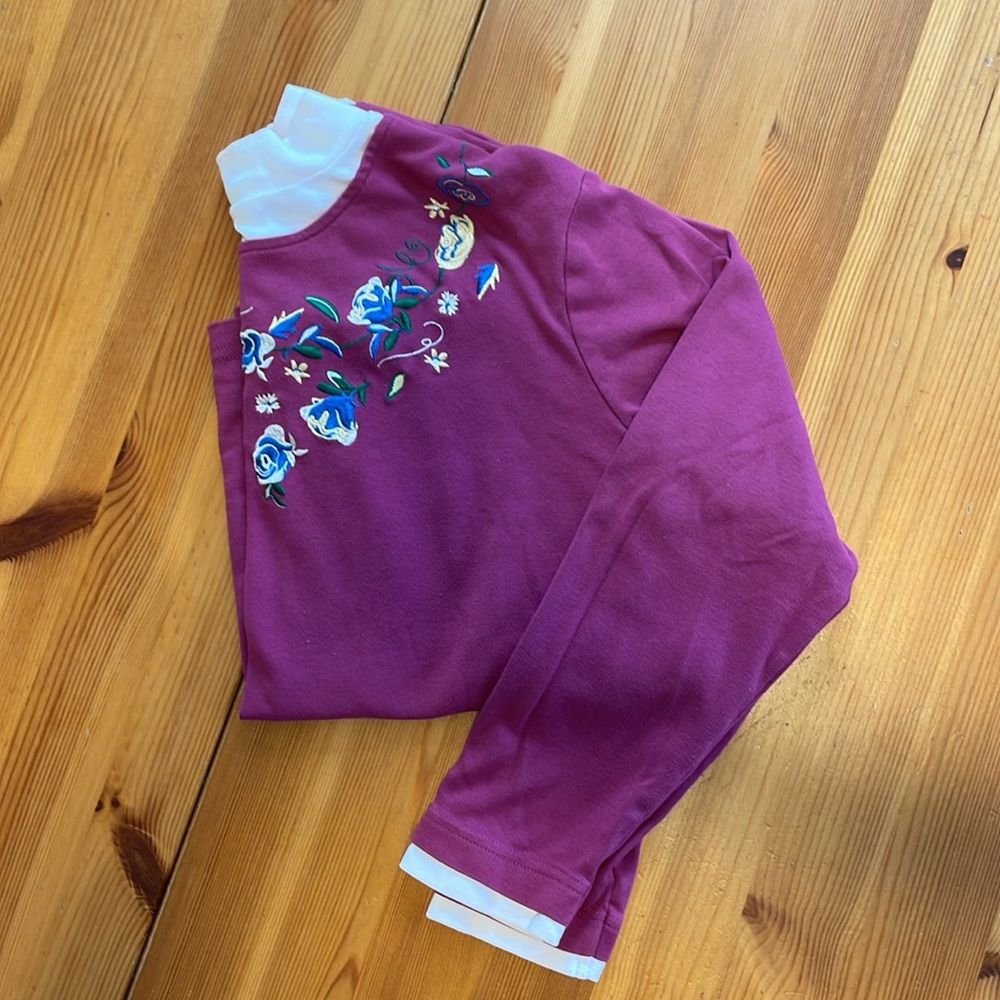 Vintage Floral Lightweight Sweatshirt with White Mockneck Size Large